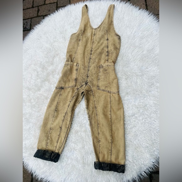 Free People High Roller Overalls – Khaki Utility Jumpsuit - Small - Picture 3 of 6